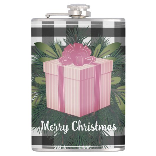 Buffalo Kariert Weihnachtsgeschenk | Rosa Flachmann (Vorderseite)