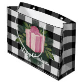 Buffalo Kariert Weihnachtsgeschenk | Rosa Große Geschenktüte (Rückseite Schrägansicht)