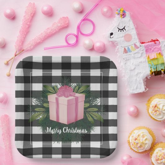 Buffalo Kariert Weihnachtsgeschenk | Rosa Pappteller (Party)