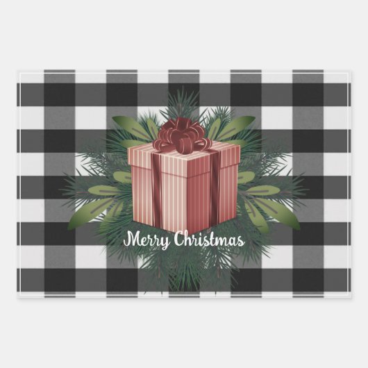 Buffalo Kariert Weihnachtsgeschenk | Rot Geschenkpapier Set (Vorderseite)