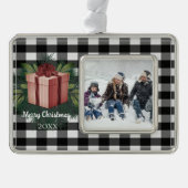 Buffalo Kariert Weihnachtsgeschenk | Rot Rahmen-Ornament Silber (Vorderseite)