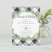 Buffalo Kariert Wreath Gold Bridesmaids Einladung (Stehend Vorderseite)