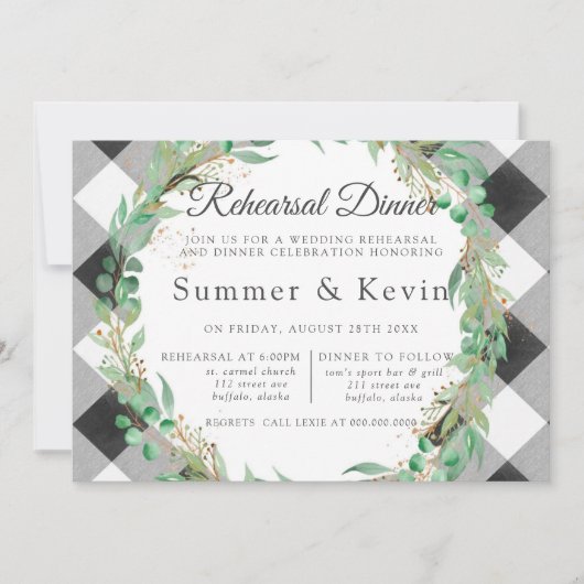 Buffalo Kariert Wreath Gold Probe Abendessen Einladung (Vorderseite)