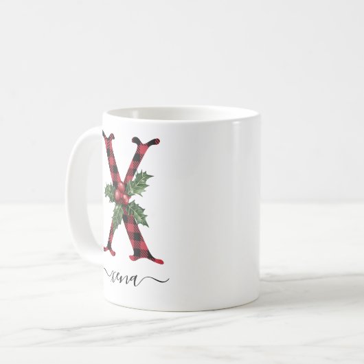 Buffalo Kariert X Monogram Weihnachtskaffee Tasse (Vorderseite Links)