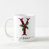 Buffalo Kariert Y Monogram Weihnachtskaffee Tasse (Links)