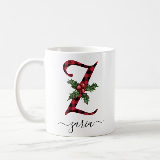Buffalo Kariert Z Monogram Weihnachtskaffee Tasse (Links)