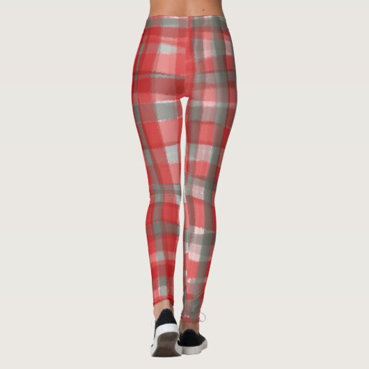 Buffalo karierte Aquarellfarbe Tartan Rot Grauer K Leggings (Rückseite)