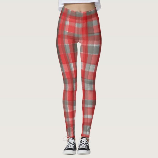 Buffalo karierte Aquarellfarbe Tartan Rot Grauer K Leggings (Vorderseite)