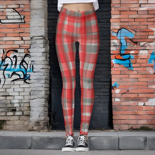Buffalo karierte Aquarellfarbe Tartan Rot Grauer K Leggings