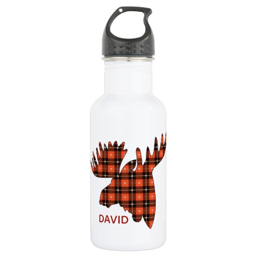 Buffalo Karierte Elch Head Silhouette Edelstahlflasche (Vorderseite)