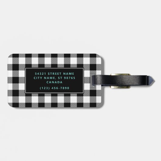 Buffalo Karierte Gepäckmarke (Schwarz & Weiß) Gepäckanhänger (Rückseite horizontal)