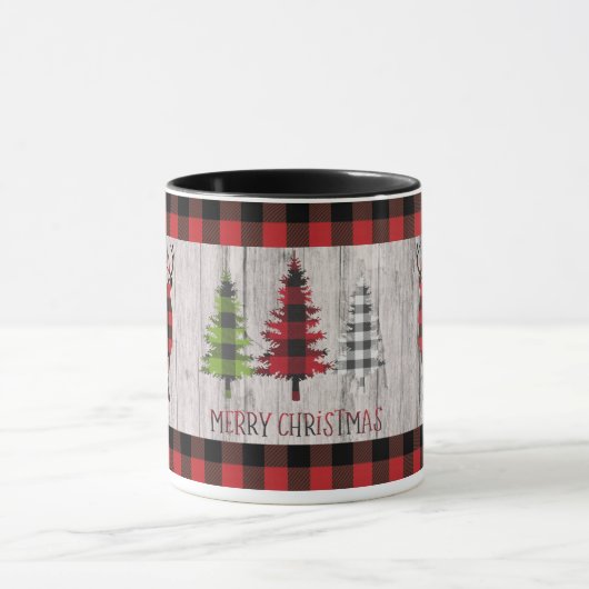 Buffalo Karierte Hirschweihnachtsbäume auf Holz Tasse (Zentrum)