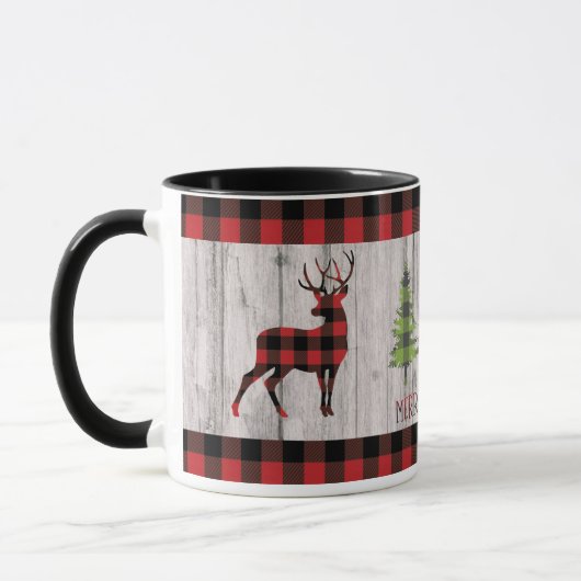 Buffalo Karierte Hirschweihnachtsbäume auf Holz Tasse (Links)
