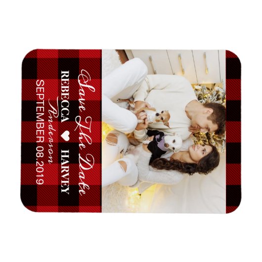 Buffalo karierte rustikale Winterhochzeit Save the Magnet (Horizontal)