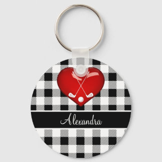 Buffalo Karierte Schwarz-weiße Golfclubs Rotes Her Schlüsselanhänger