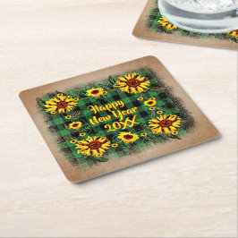 Buffalo Karierte Sonnenblumen Frohes Neues Jahr 20 Rechteckiger Pappuntersetzer
