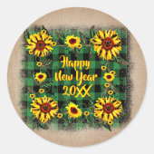 Buffalo Karierte Sonnenblumen Frohes Neues Jahr 20 Runder Aufkleber (Vorderseite)