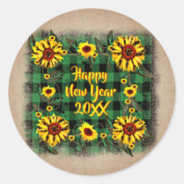 Buffalo Karierte Sonnenblumen Frohes Neues Jahr 20 Runder Aufkleber