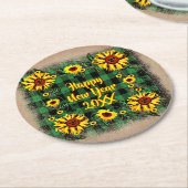 Buffalo Karierte Sonnenblumen Frohes Neues Jahr 20 Runder Pappuntersetzer (Angewinkelt)