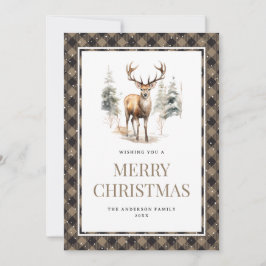 Buffalo Karierte Wasserfarbe Hirschschschnee Frohe Feiertagskarte