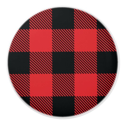 Buffalo Karierte Weihnachten Rot und Schwarzer Kar Keramikknauf (Vorderseite)