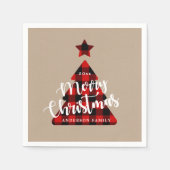 Buffalo Karierte Weihnachtsbaum Kraft Monogram Serviette (Vorderseite)