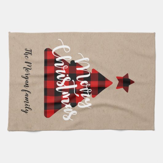 Buffalo Karierte Weihnachtsbaum Monogram Geschirrtuch (Horizontal)