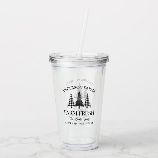 Buffalo Karierte Weihnachtsbaumfarm Schwarz-weiß Acryltrinkbecher (Rückseite)