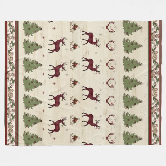 Buffalo Karierte Weihnachtskiefern Bäume Hirsche A Fleecedecke (Vorderseite (Horizontal))