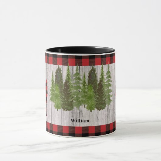 Buffalo Karierte Wolf Weihnachtsbaumen auf Holz Tasse (Zentrum)