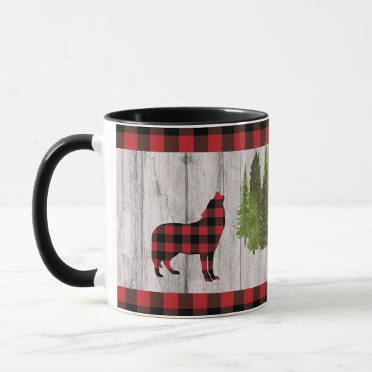 Buffalo Karierte Wolf Weihnachtsbaumen auf Holz Tasse (Links)