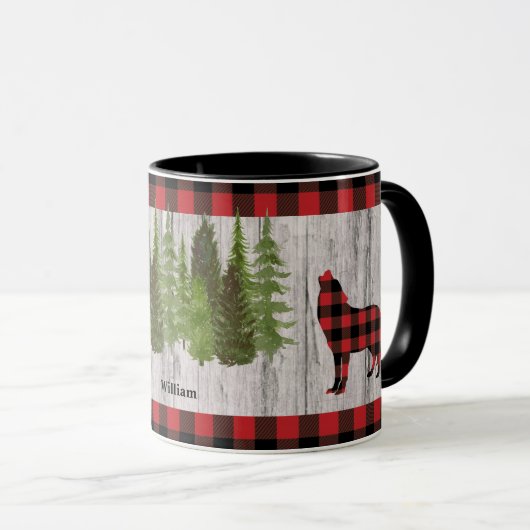 Buffalo Karierte Wolf Weihnachtsbaumen auf Holz Tasse (VorderseiteRechts)