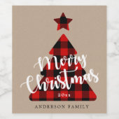 Buffalo Karierten Weihnachtsbaum Kraft Weinetikett (Einzelnes Label)