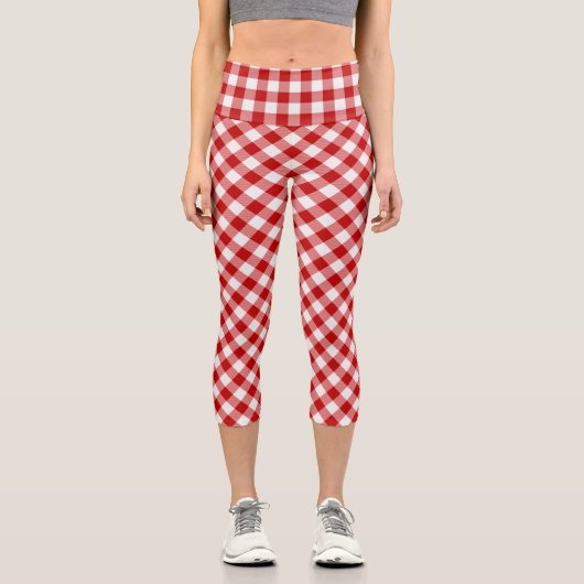 Buffalo Karierter Karo Rot Weiß Capri Leggings (Vorderseite)