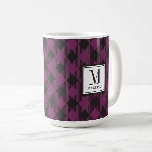 Buffalo Karierter Name der Lila Monogramm Kaffeetasse (VorderseiteRechts)