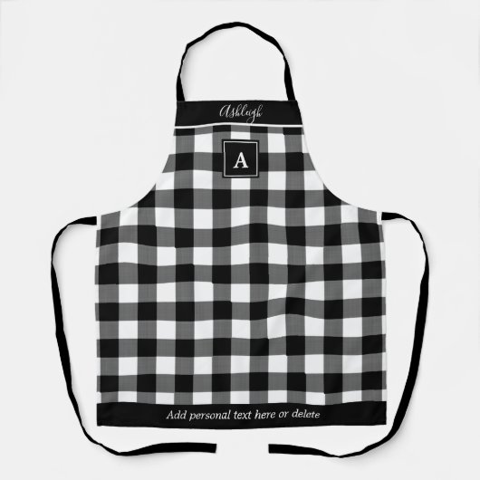 Buffalo Karierter Name für Schwarz-weiße Monogramm Schürze (Vorderseite)