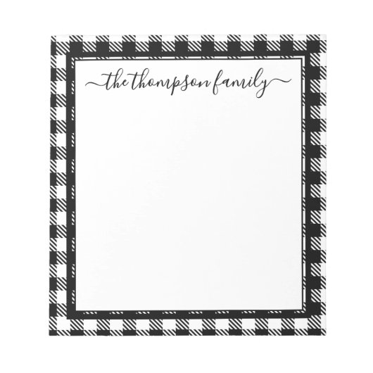 Buffalo Karierter Name für Schwarz-weiße Skriptfam Notizblock (Vorderseite)