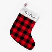 Buffalo Karierter Personalisierter Name Red Black Kleiner Weihnachtsstrumpf (Vorderansicht (hängend))