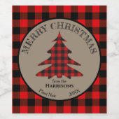 Buffalo Karierter Weihnachtsbaum Weinetikett (Einzelnes Label)