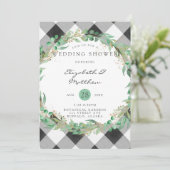 Buffalo Karierter Weihnachtskranz Gold Polterabend Einladung (Stehend Vorderseite)