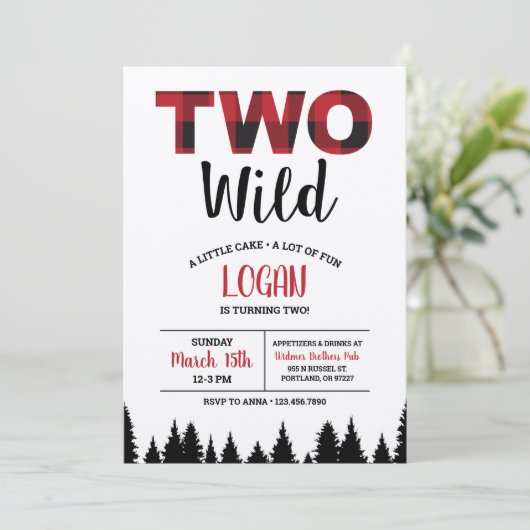 Buffalo Karierter zweiter Geburtstag Einladung zwe (Stehend Vorderseite)
