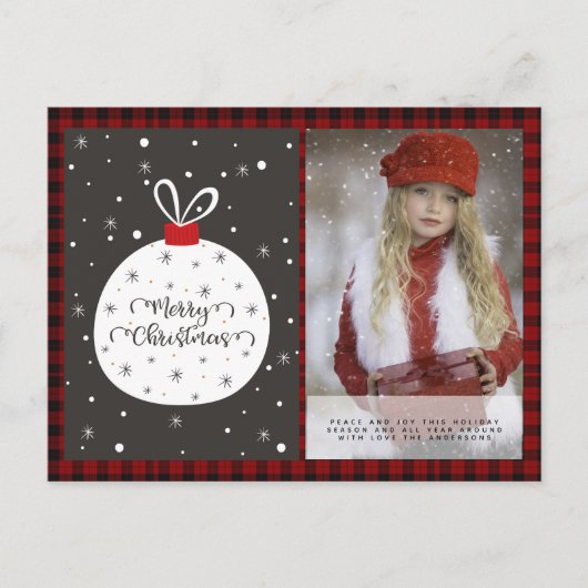 Buffalo Kariertes Foto Xmas Neujahr Folk Art Baubl Postkarte (Vorderseite)