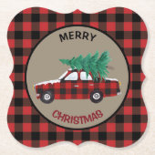 Buffalo Kariertes Muster Weihnachtswagen Untersetzer (Vorderseite)