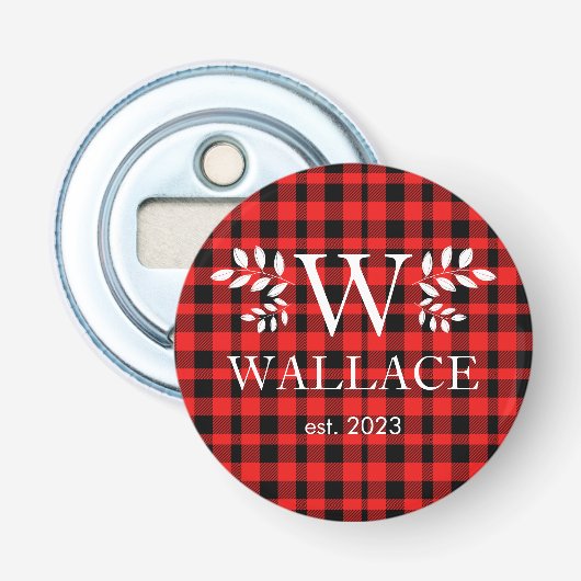 Buffalo Kariertes Weihnachtsmonogramm frisch vermä Flaschenöffner (Vorderseite)