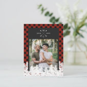 Buffalo Karo Arrow Monogram Foto Save the Date Ankündigungspostkarte (Stehend Vorderseite)