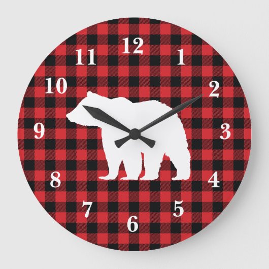 Buffalo Karo Bear Wilderness Hüttenwirbel Kissen Große Wanduhr (Vorderseite)