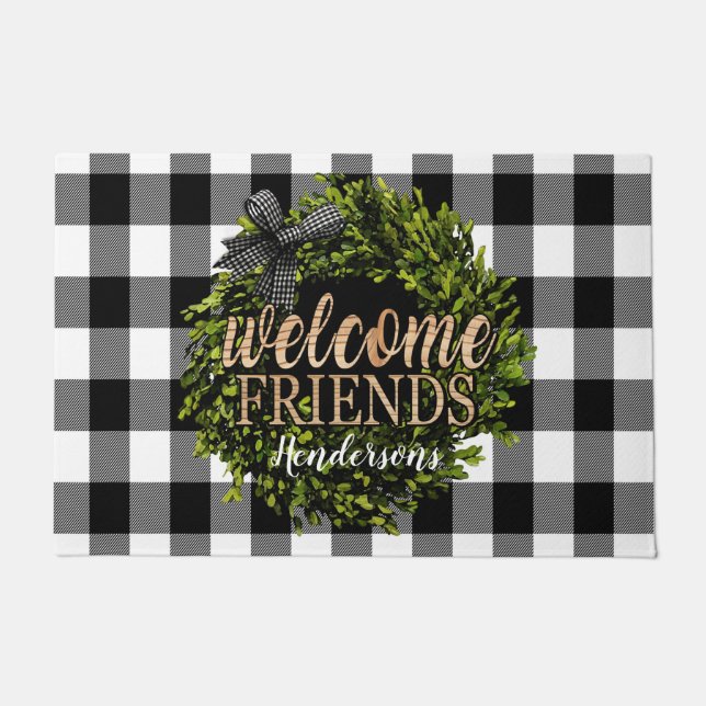 Buffalo Karo Black and White Boxwood Wreath Fußmatte (Vorderseite)