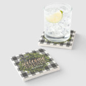 Buffalo Karo Black and White Boxwood Wreath Steinuntersetzer (Seitenansicht)