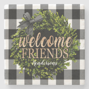 Buffalo Karo Black and White Boxwood Wreath Steinuntersetzer