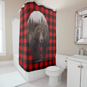 Buffalo Karo Braunbär-Kabinett Rustikal Duschvorhang